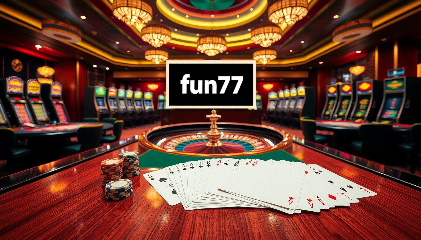 Exclusive gaming scene at fun79 featuring vibrant casino tables and illuminated slot machines.