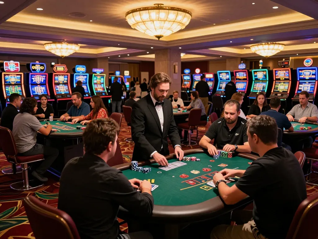 Nohu 52 players enjoying intense blackjack games on a vibrant casino floor, full of excitement.