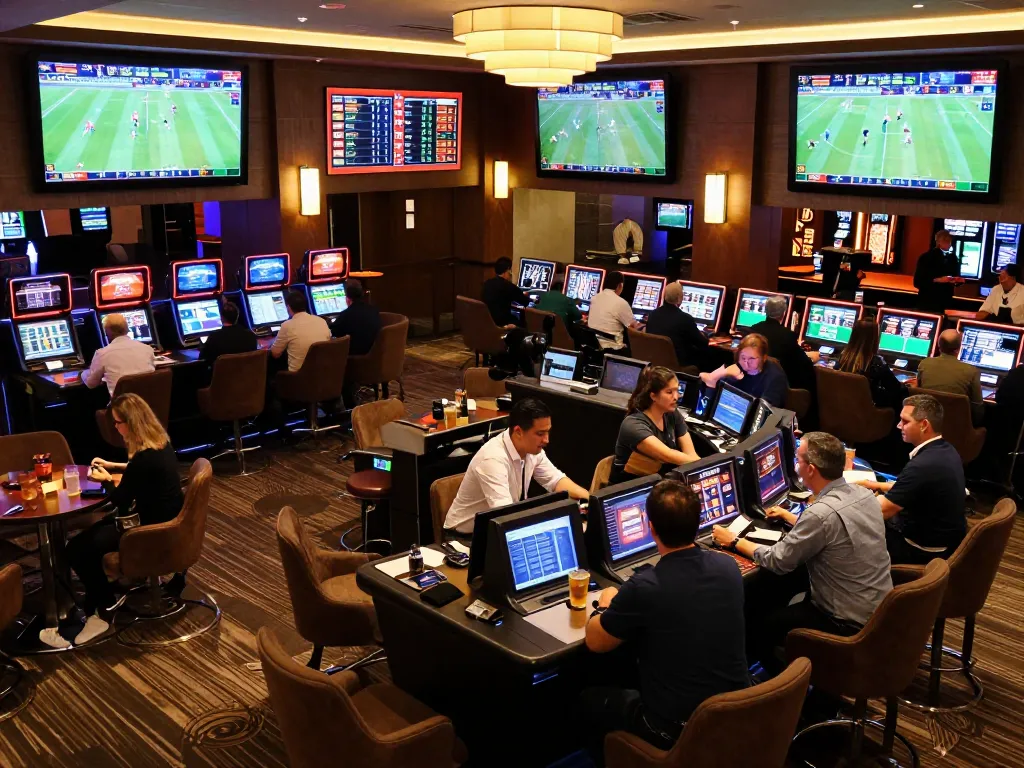 Engaging in tỷ lệ kèo nhà cái while enjoying live sports betting at a luxurious casino.