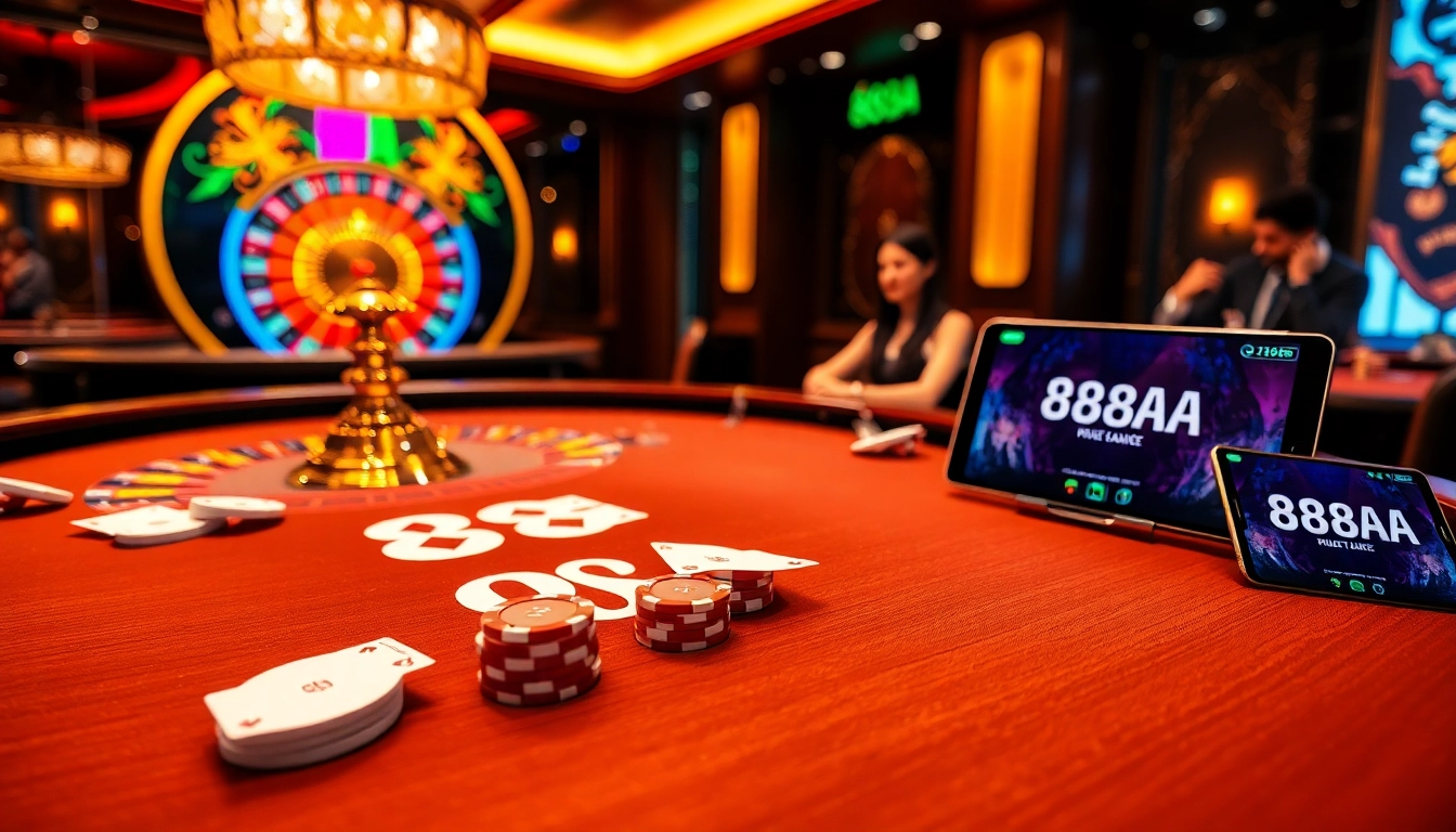 Experience the thrill of gambling at the 88AA casino with a vibrant blackjack table.