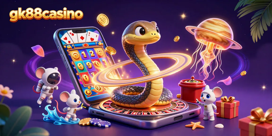 Experience the excitement of gk88casino with vibrant cosmic gaming elements in a dynamic scene.