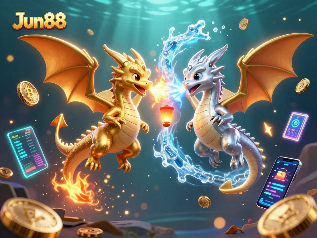 Engage with Jun88's dynamic gaming world featuring exciting dragons and crypto elements.