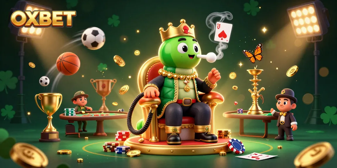 Bet on OXBET with a vibrant 3D illustration showcasing a caterpillar master and dynamic casino elements.