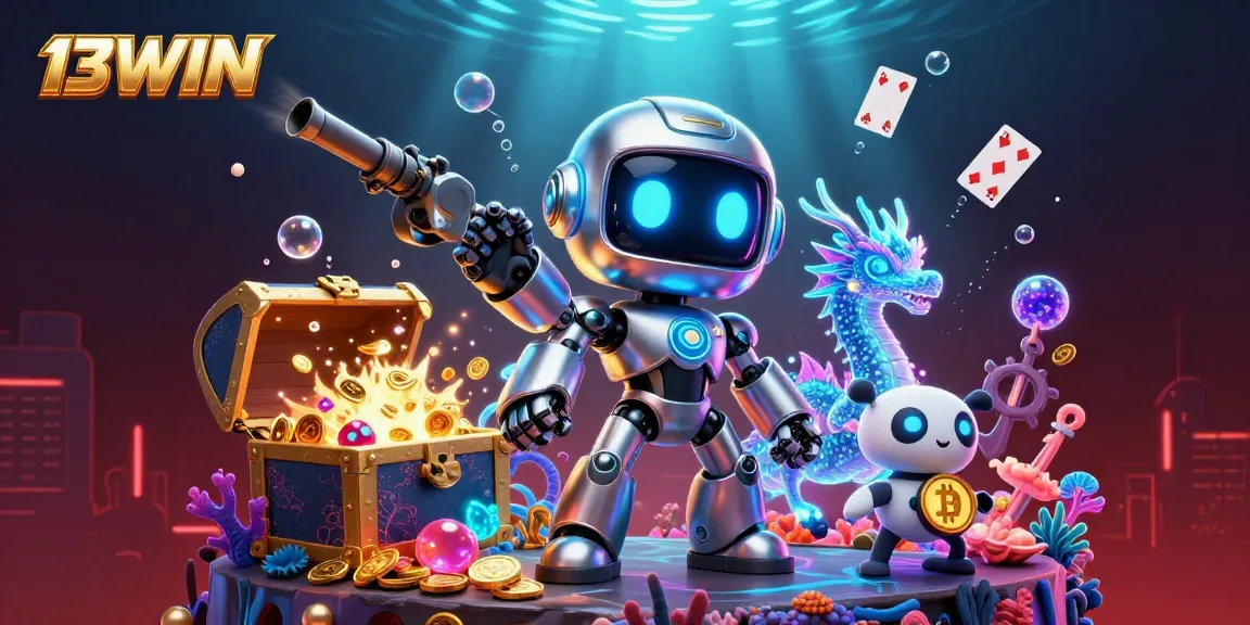 Experience thrilling gameplay with the vibrant 13WIN casino scene featuring unique characters and underwater treasures.