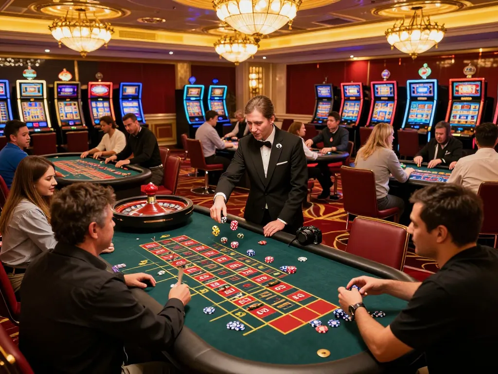 Players explore the energetic ambiance of GG88 casino with active roulette tables and thrilling gameplay.