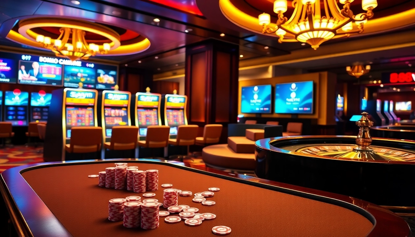 Gambling action at 88vn casino table with poker chips and online game interfaces.