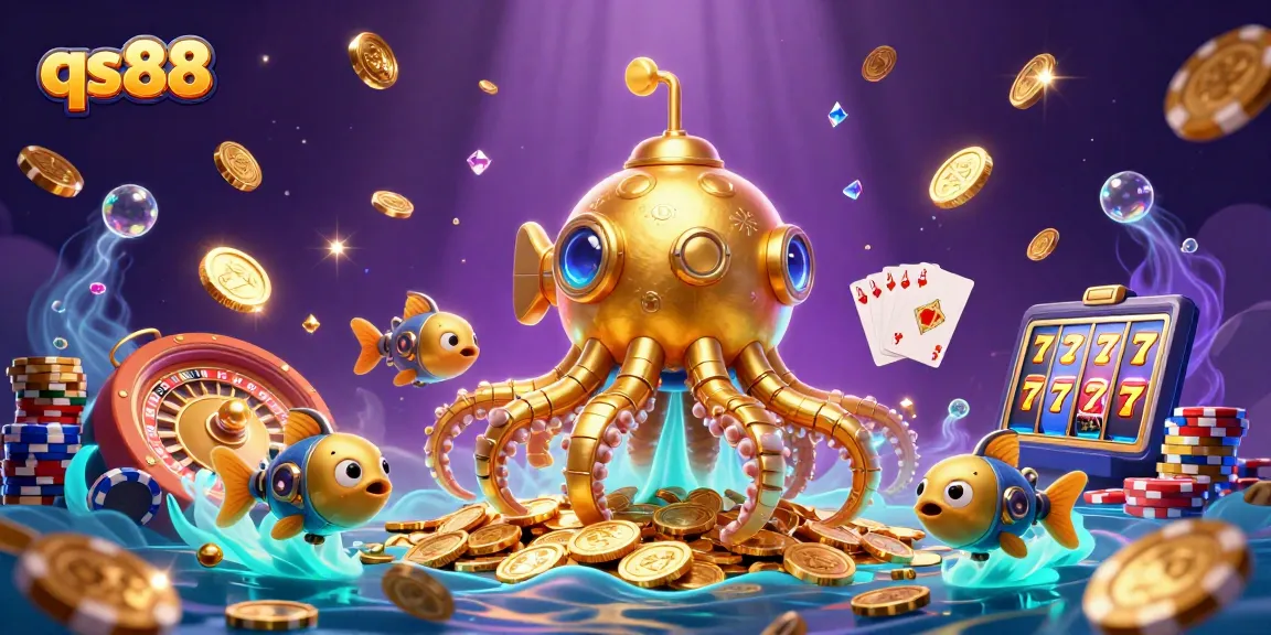 Experience the excitement of qs88 with a captivating underwater casino scene showcasing golden treasures and vibrant game elements.