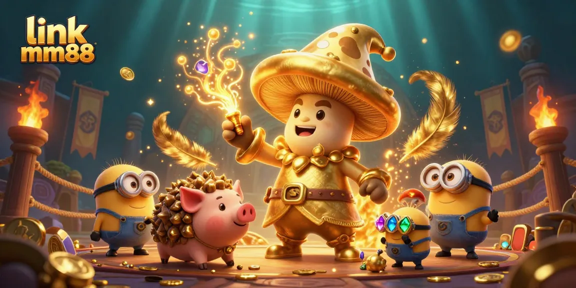 Spin to win with link mm88 in a vibrant 3D casino fantasy, showcasing magical characters and treasures.