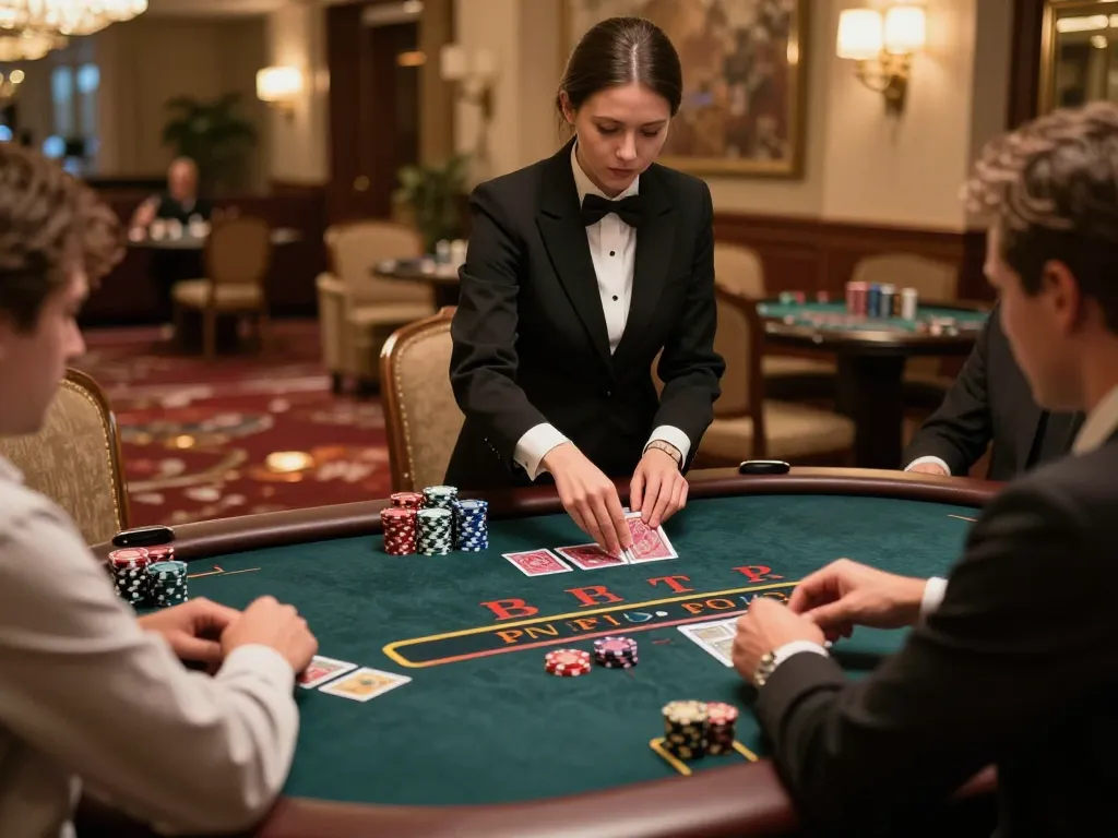 SC88 players enjoying blackjack at a luxury casino table with vibrant atmosphere and skilled croupier.