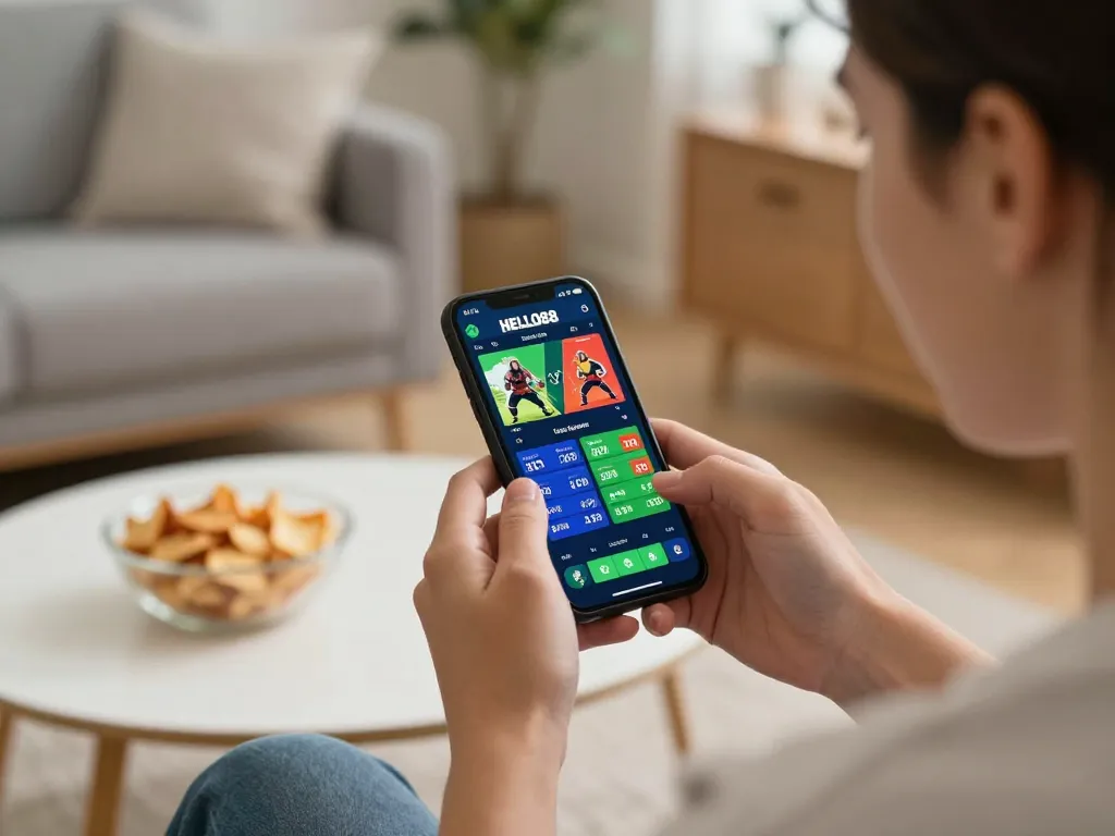 Live betting on HELLO88 sports app, showing excitement and engagement in online gambling.