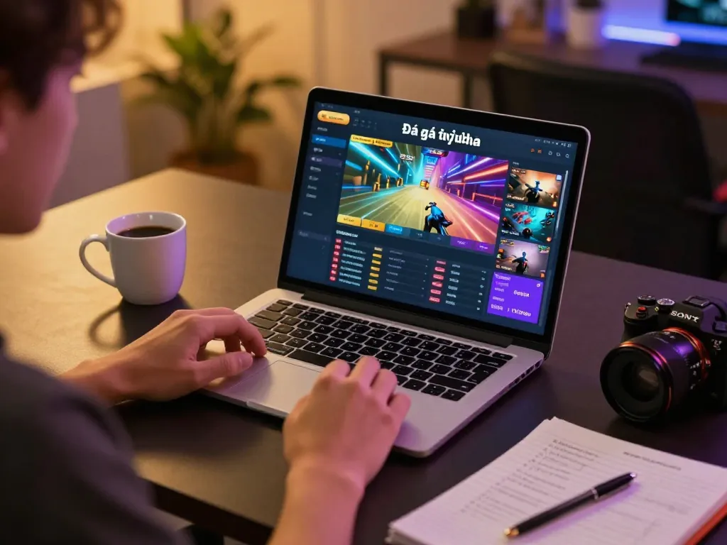 Engaging in Đá gà trực tiếp gaming strategy on a laptop with colorful betting interface