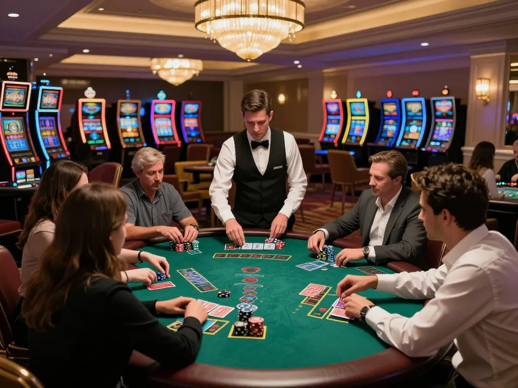 Players are strategizing their bets at a blackjack table, showcasing the engaging experience of playing at 68win.
