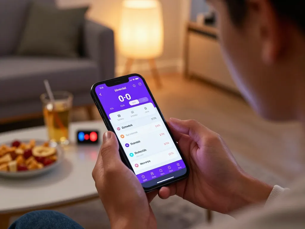 SC88 player engaging with smartphone betting app during gaming session, showcasing vibrant home atmosphere