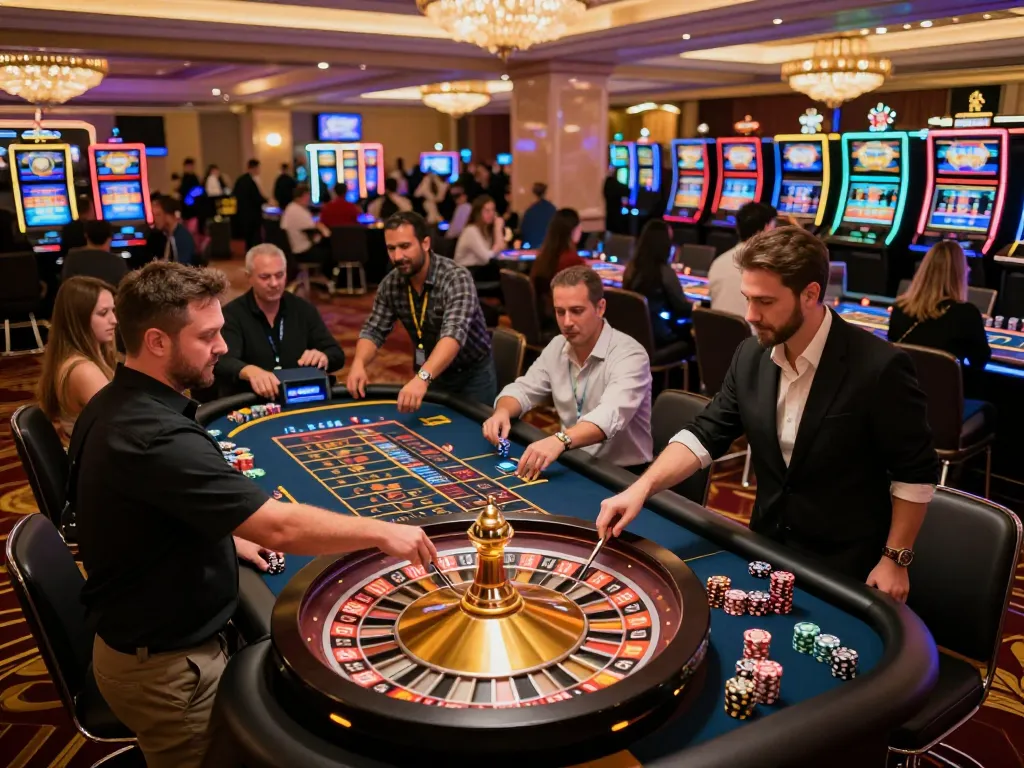Exciting scene of tr88 casino with players placing bets at a roulette table, vibrant atmosphere capturing the thrill of gambling