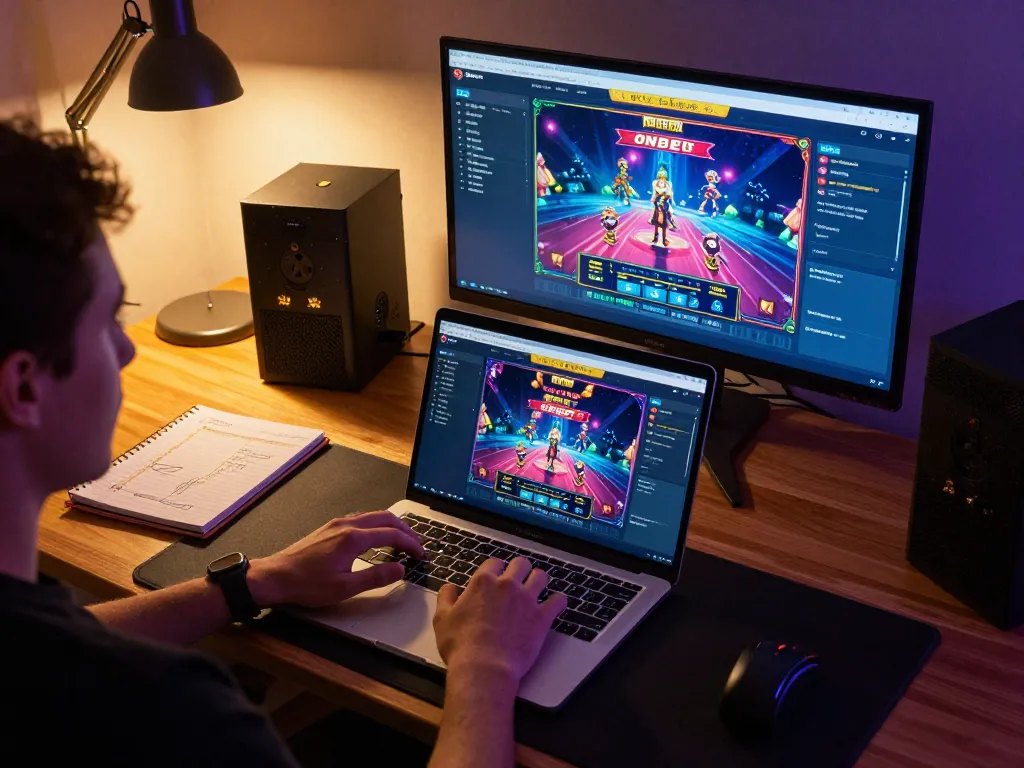 Engaging with ONBET casino interface on a laptop during a cozy home gaming setup.
