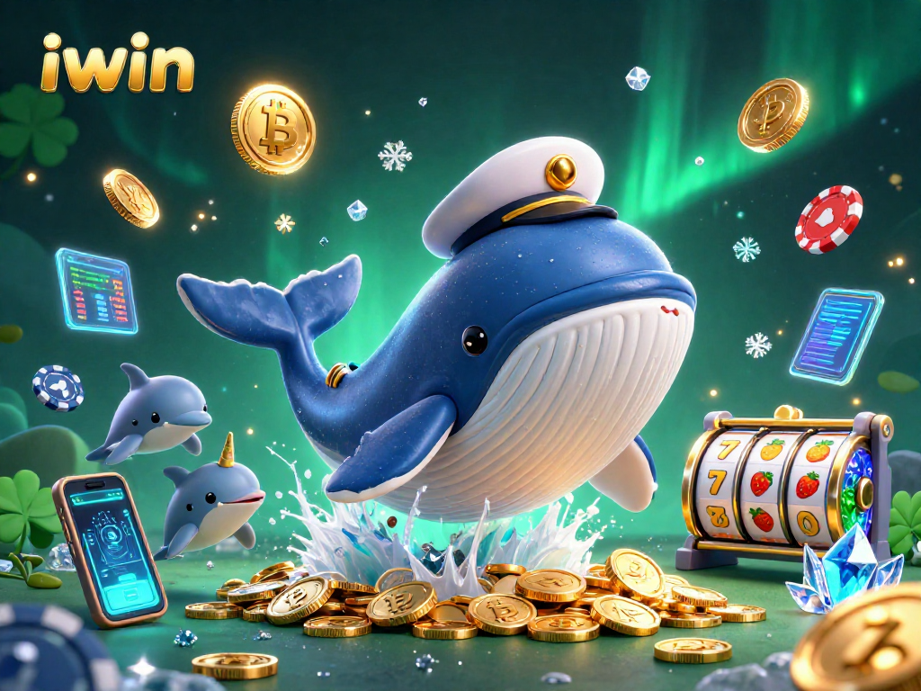 Spin for profit with iwin's dynamic casino scene featuring a whale, narwhal, and playful dolphins.