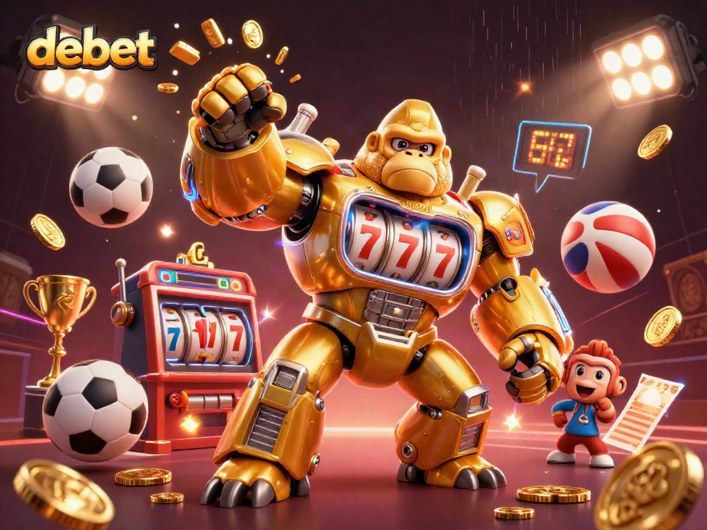 Engage with debet's thrilling casino experience through this dynamic sports-themed illustration.