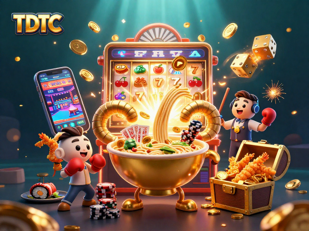 Win big at TDTC with a vibrant 3D illustration of a fun casino scene featuring lively characters and games.