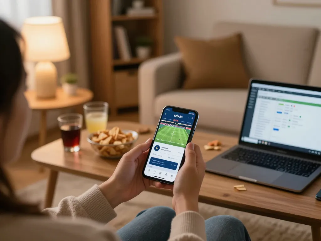 Engaged user enjoying vebotv app for mobile gambling in cozy home setting