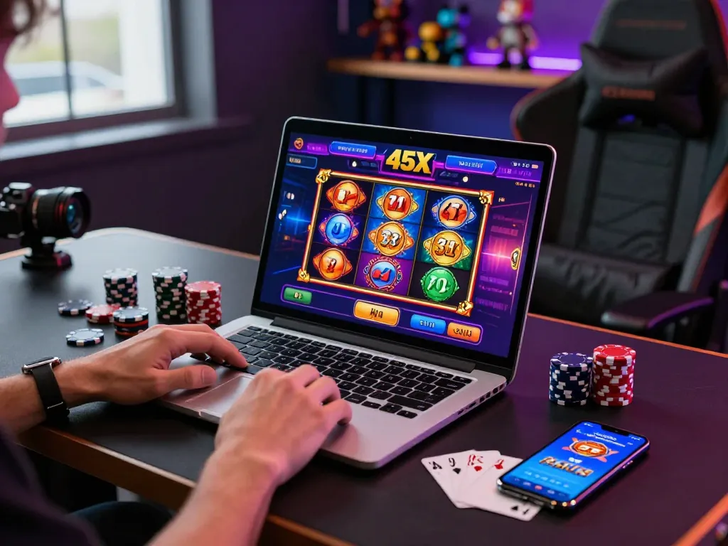 Player enjoying the 45X online casino experience with vibrant graphics and engaging slot games.