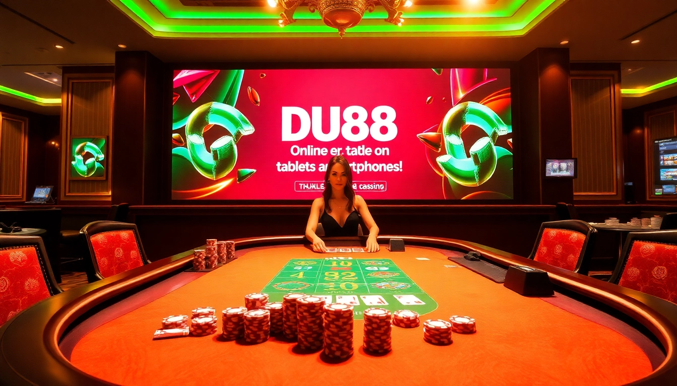 Experience exciting gaming at https://du88.sbs/ with vibrant poker tables featuring chips and cards.
