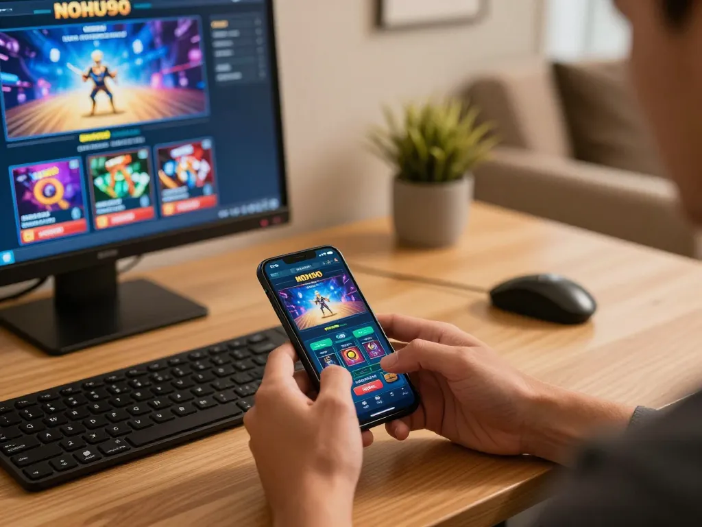 Engaging gameplay on the NOHU90 mobile app, showcasing dynamic gaming experience.