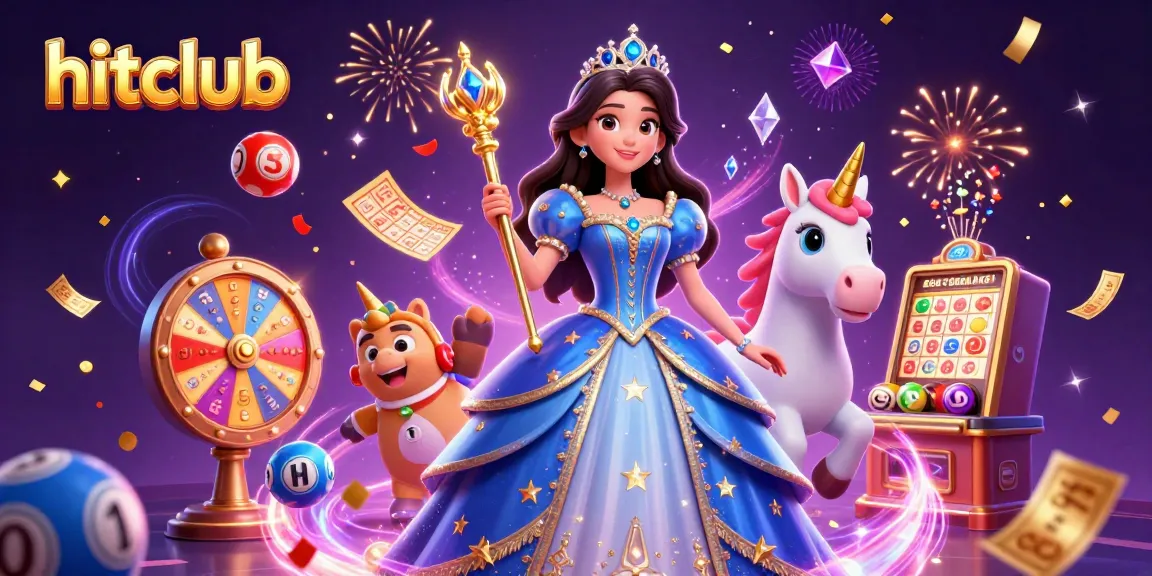 Experience excitement at hitclub with vibrant games, lottery balls, and dazzling effects in a captivating casino scene.