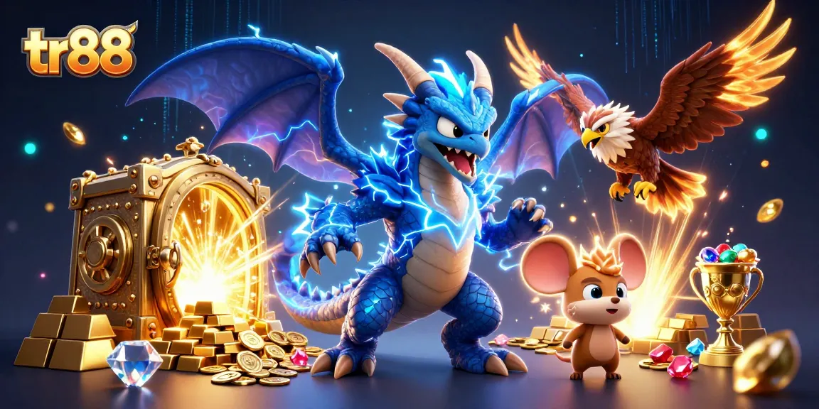 Experience thrilling gameplay with tr88 featuring a dynamic thunder dragon, wind hawk, and thunder mouse in a rich casino scene.