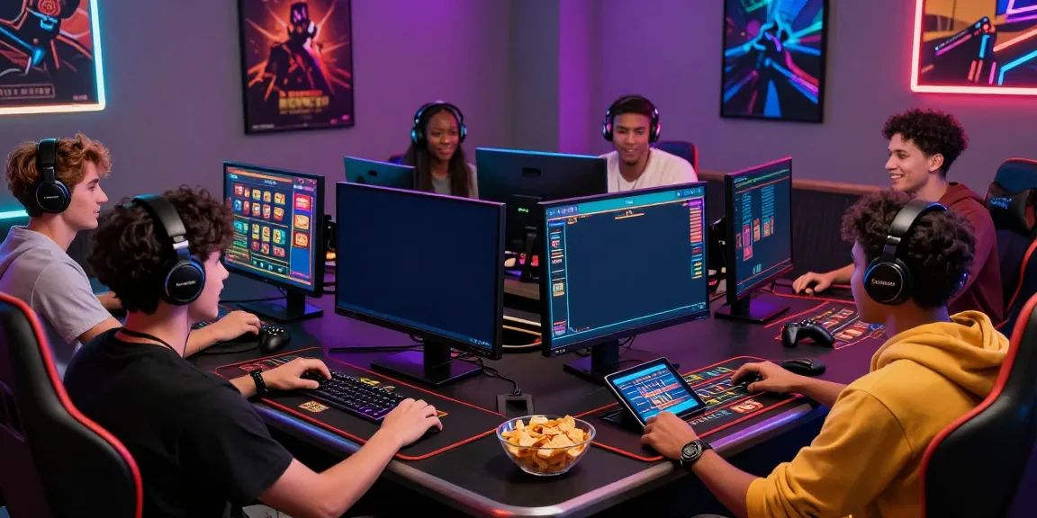 Group enjoying casino sites not on GamStop in a modern gaming setup with vibrant lights.