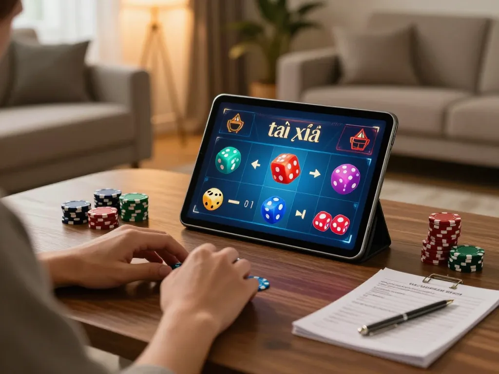 Engage in game tài xỉu with online setup showcasing colorful dice and strategic elements.