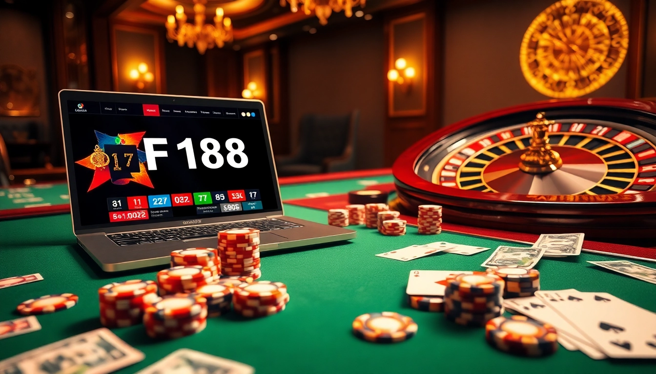 Gambling excitement at https://f168.me/ with a luxurious casino table and inviting roulette wheel.