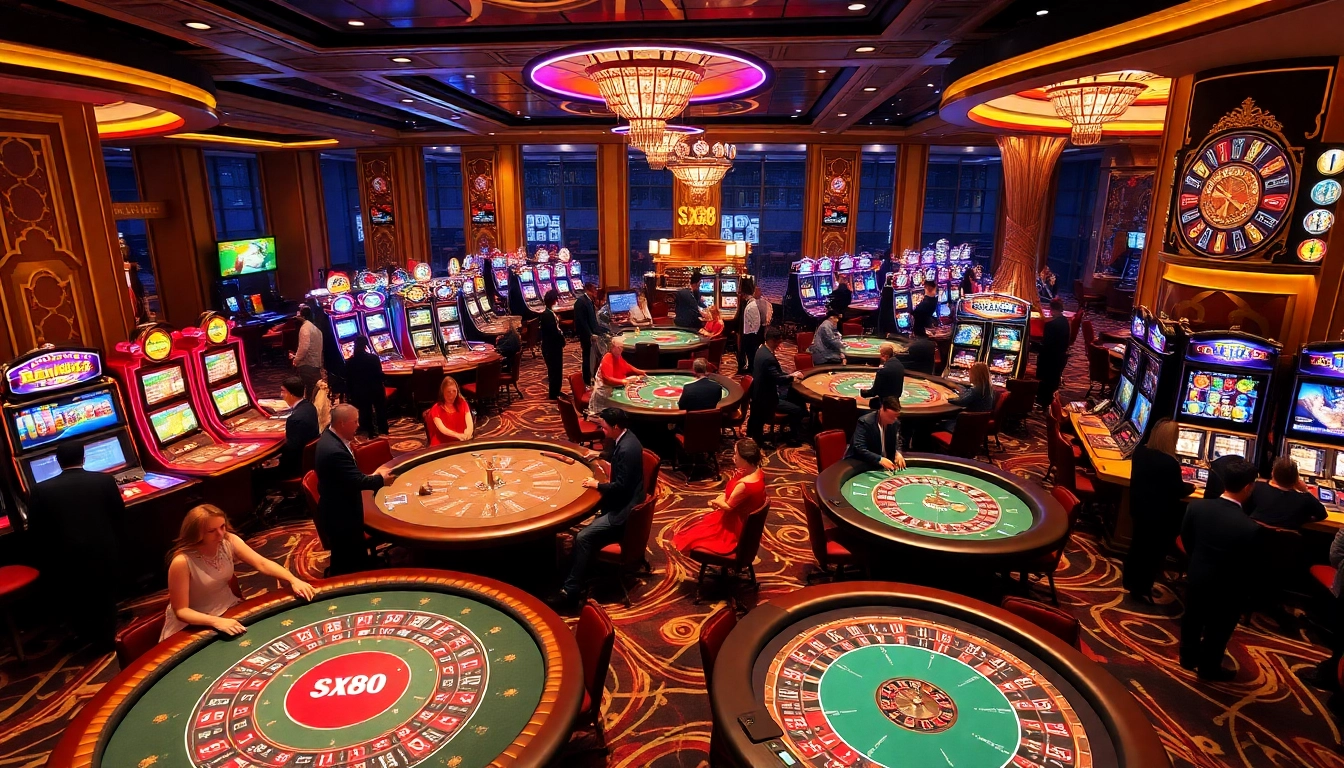 SX88 gaming floor featuring luxurious tables and vibrant slot machines, enticing players to join the excitement.