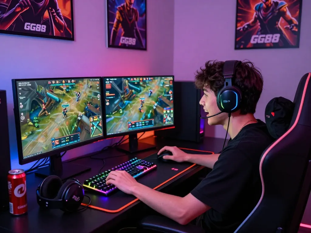 Exciting esports scene showcasing a player engaged in action while using the GG88 betting platform.