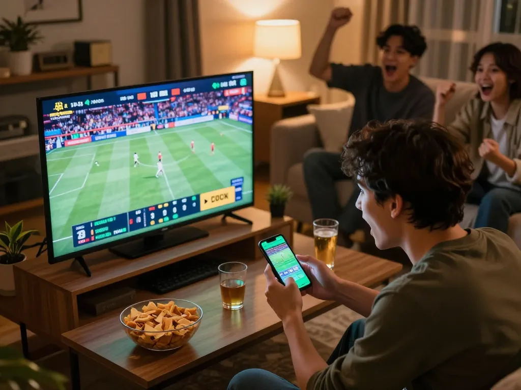 Person engaged in sports betting on f168 app during game night with friends