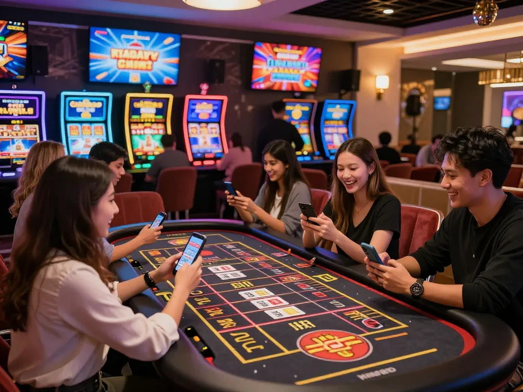Exciting gaming experience at MM88 online casino with players enjoying roulette and vibrant atmosphere.