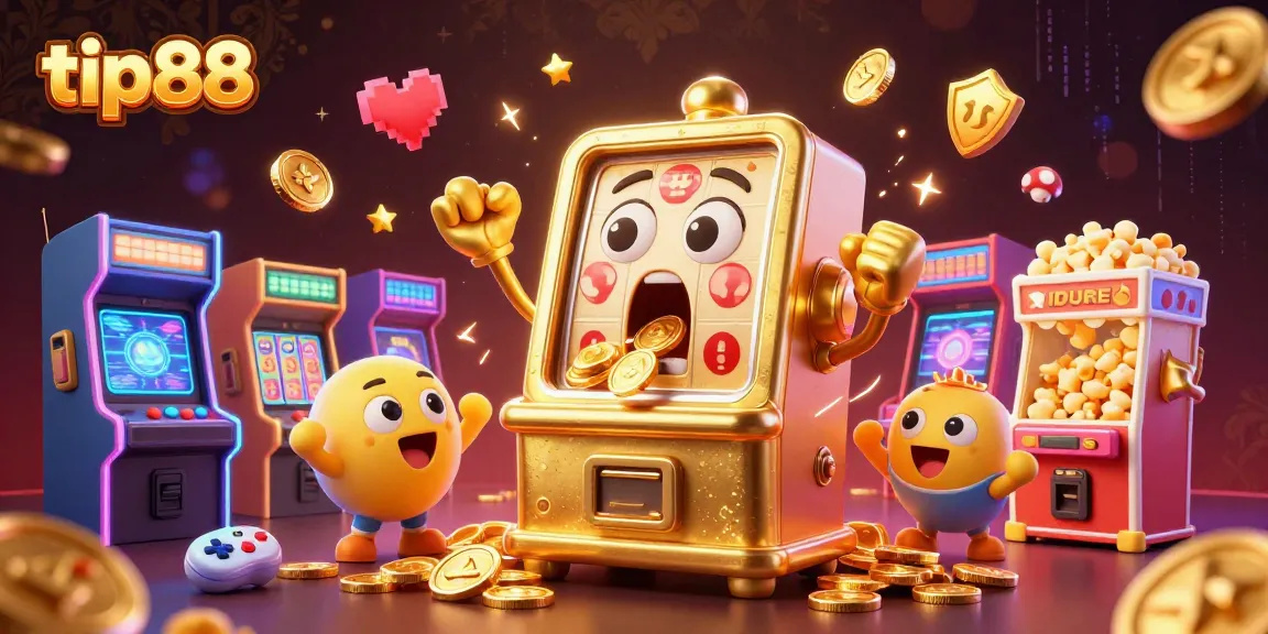 Engage with tip88's exhilarating slot machine adventure featuring joyful characters and lively casino elements.