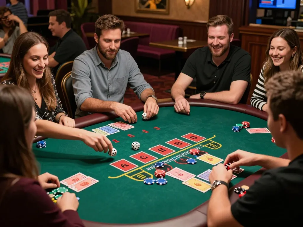 Xóc đĩa players engaging with colorful betting chips on a lively casino table