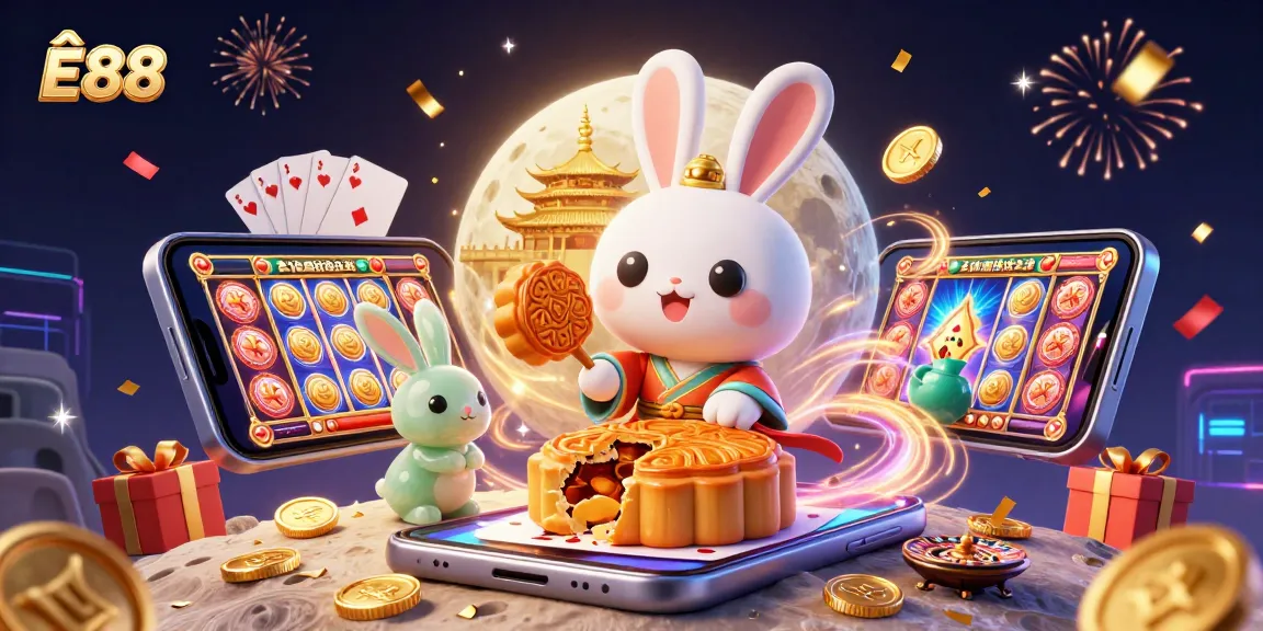 Experience the thrilling world of Ê88 with a vibrant casino-themed illustration featuring dynamic gaming elements.