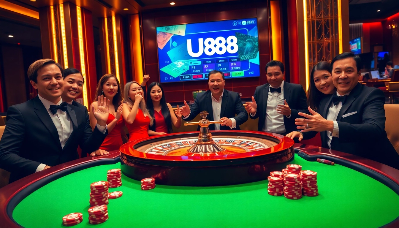 Players enjoying a luxurious game at UU88 casino, showcasing poker chips and roulette.