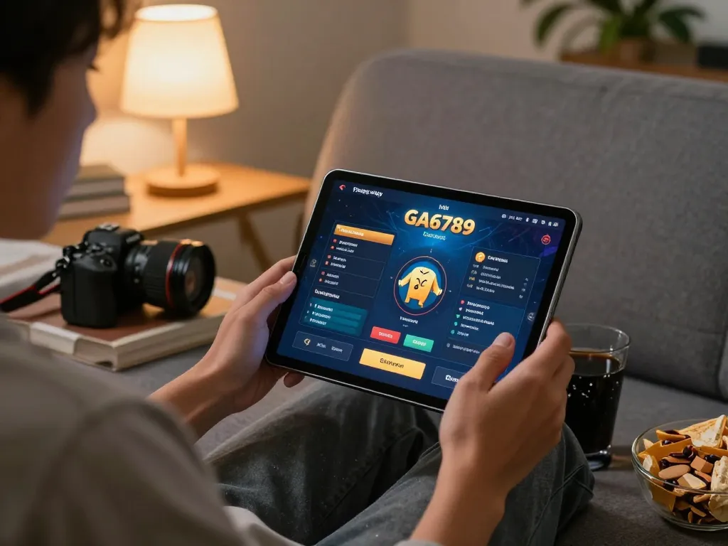 Engaging online session on trang chủ GA6789 with a player enjoying their tablet in a cozy home environment.