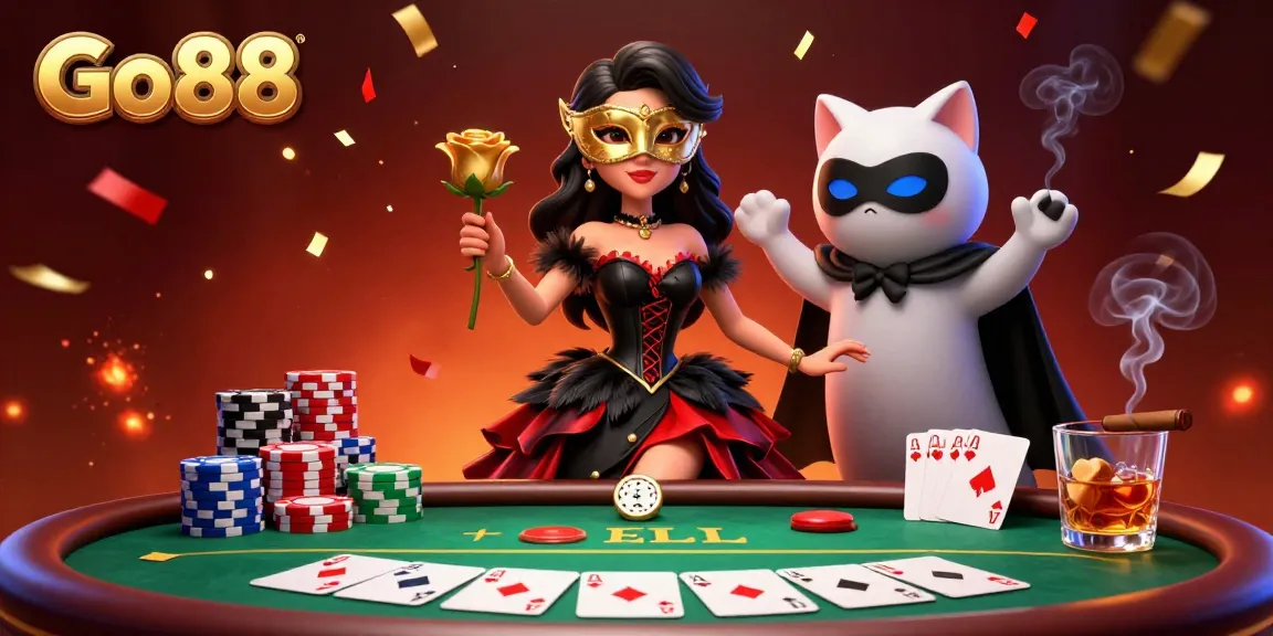 Engage in thrilling gaming at Go88 with stunning visuals of poker excitement and vibrant illustrations.