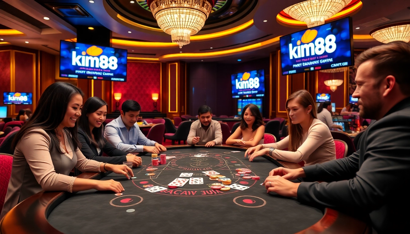 Experience thrilling baccarat action at kim88 with vibrant casino elements and excited players.