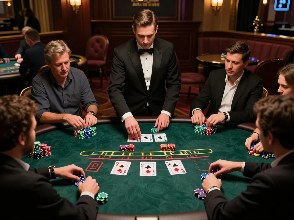 Players strategizing at a live dealer blackjack table at ALO8, showcasing engaging gameplay.