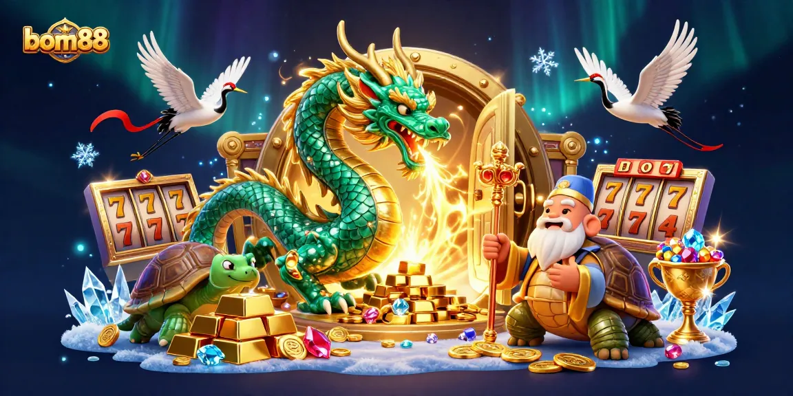 Engage with bom88's thrilling gaming experience, featuring dynamic characters, treasures, and vibrant casino elements.