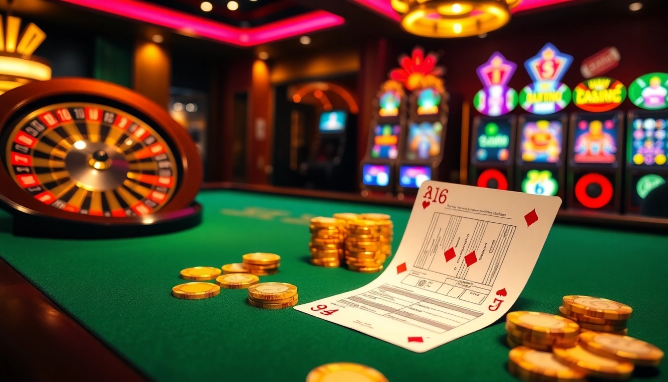 Experience the excitement of gambling at 98win with vibrant poker chips and a spinning roulette wheel.