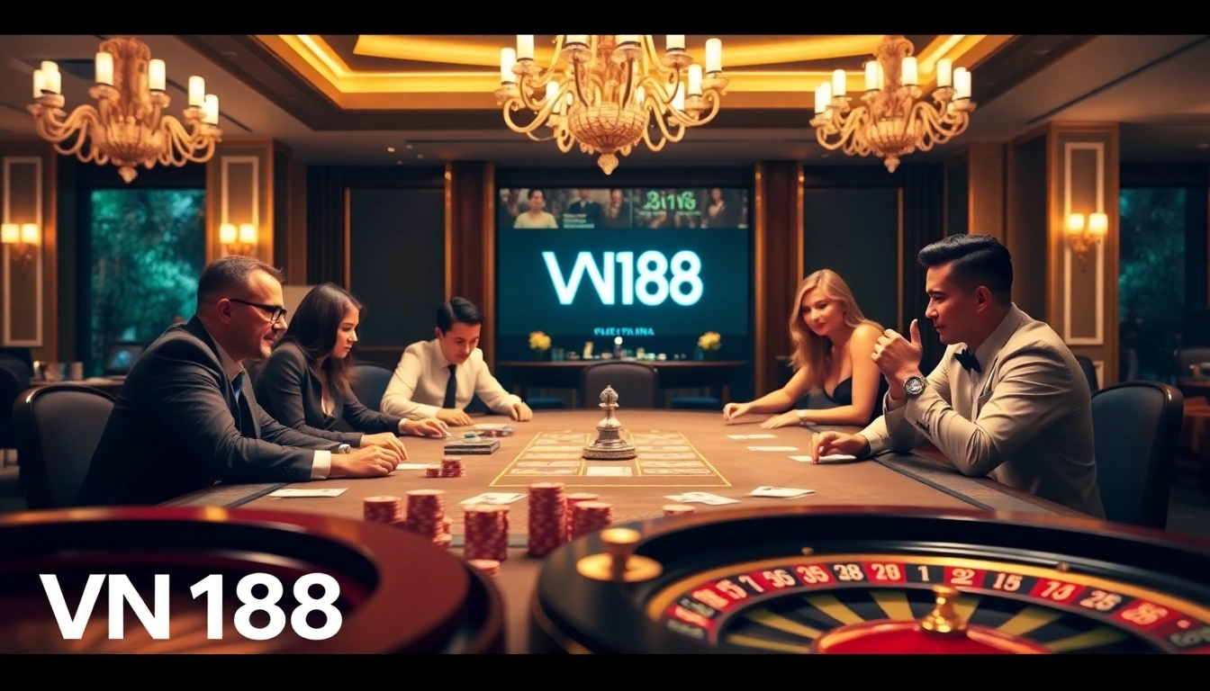 Engaging poker scene at VN168 casino highlighting strategy, excitement, and luxury.