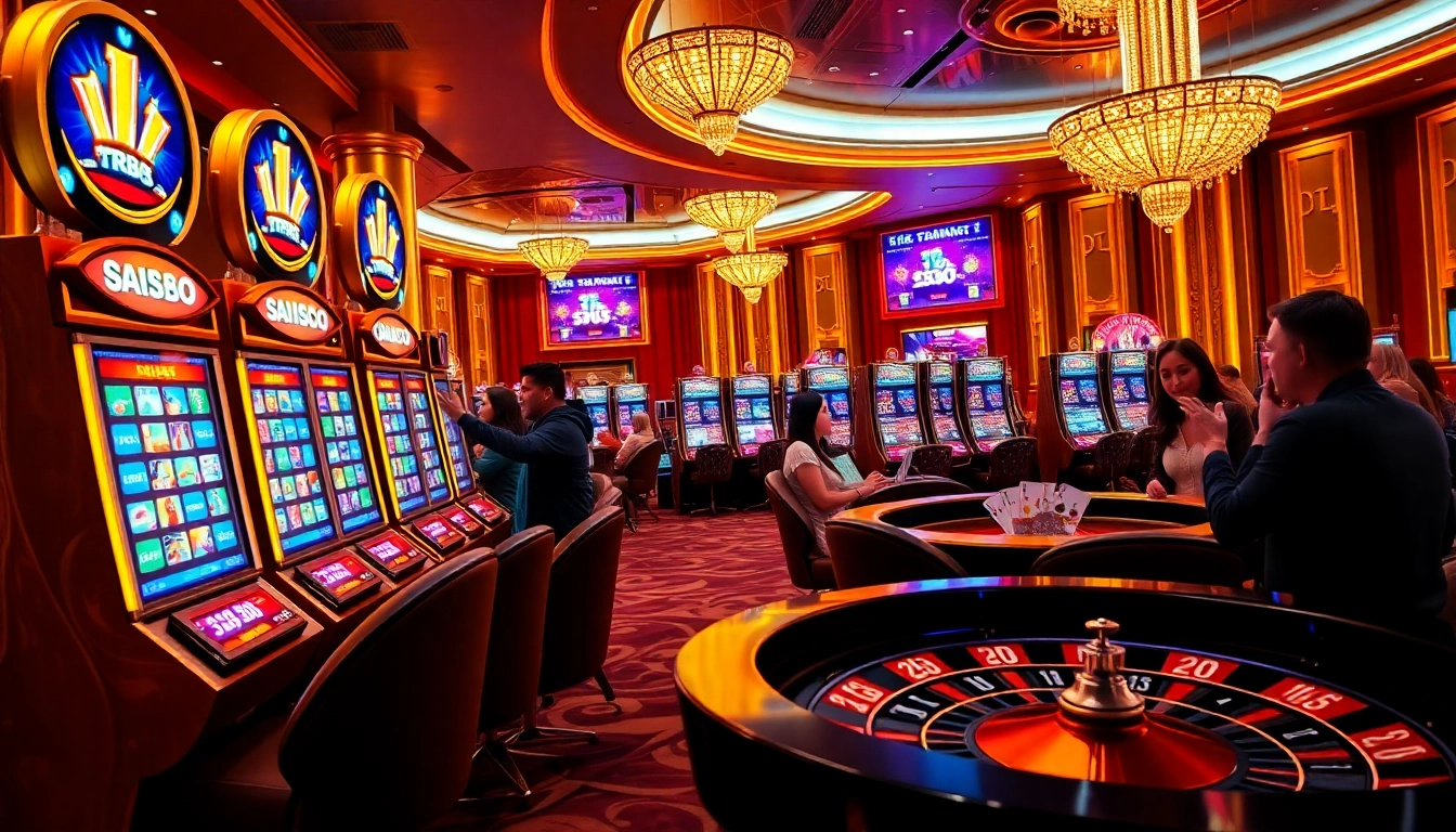 Experience the excitement of tr88 with vibrant slot machines and players celebrating wins.