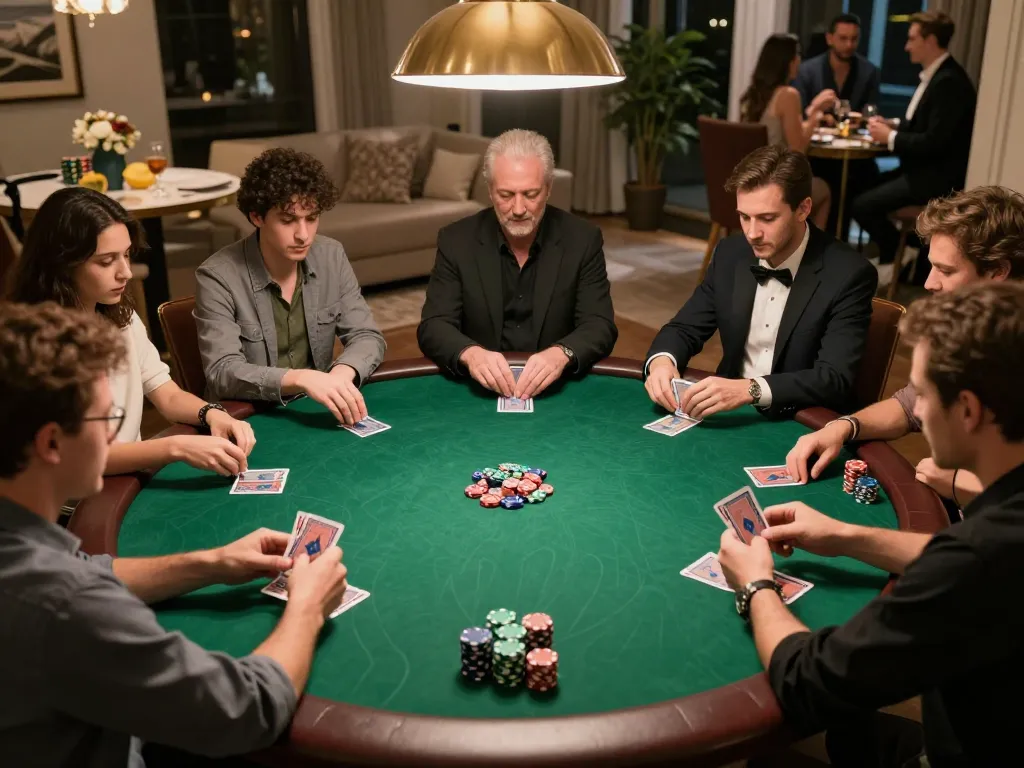 x88 poker night with friends at round table showcasing competitive gameplay and cozy atmosphere