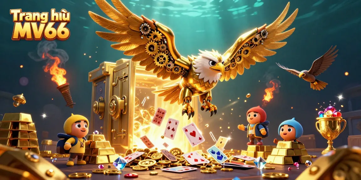 Engage in thrilling action at Trang chủ MV66 with our vibrant casino illustration showcasing a golden eagle and dynamic game elements.