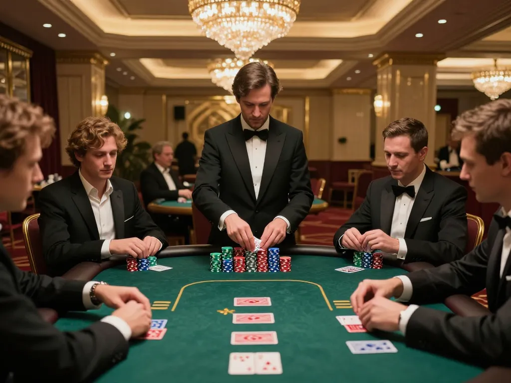 79kingt1 strategically placing bets at a high-stakes poker table in an upscale casino setting.